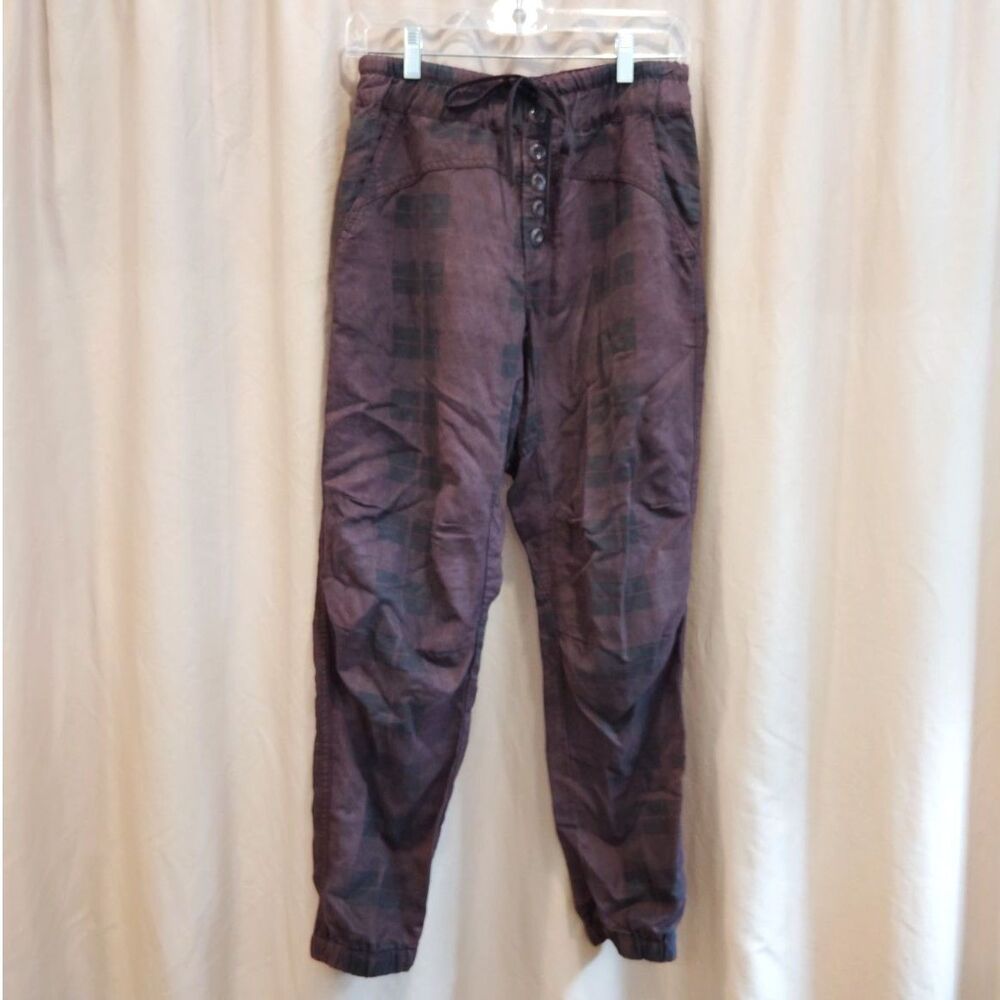 Anthropologie Jacquie Button-Fly Jogger Pants Plum Black Plaid XS